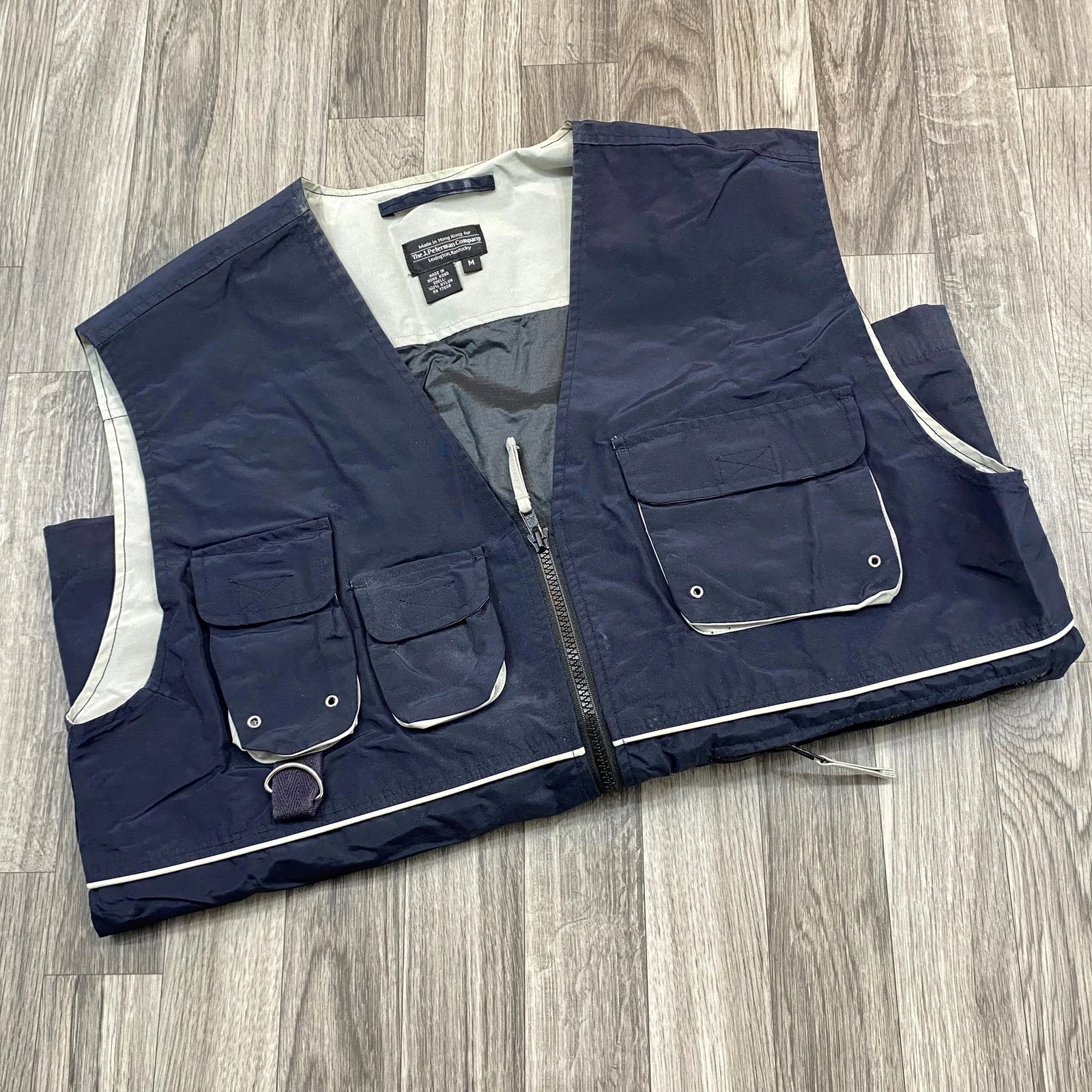 J.PETERMAN COMPANY Full Zip Up Sleeveless Blue Fishing Vest Men's Size Medium