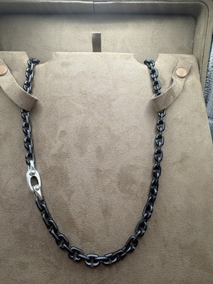 DAVID YURMAN Men's Chain Narrow Link 6.3mm Black Titanium 26'' Necklace Silver