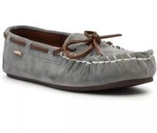 Lamo Women  s Sabrina Moc II Grey Suede Brown Whipstitch Loafers Slippers 10US M