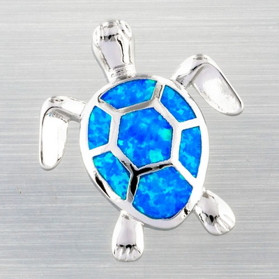 #ad #ad Green Sea Turtle Ocean Blue Fire Opal Silver Jewelry Necklace Pendant $5.39