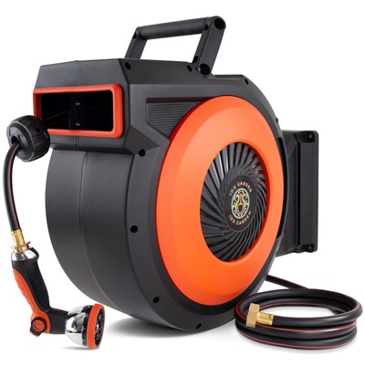 Retractable Garden Hose Reel - 1/2 in x 100 ft Outdoor Hose Reel Heavy Duty W...