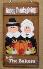 18" Give Thanks Happy Thanksgiving Personalized Pilgrim Couple Pumpkins SIGN