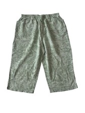 VTG Erika Linen Blend Pants Medium Cropped Wide Leg Green Pockets