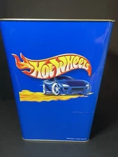 2002 MATTEL Blue Hot Wheels Metal Trash Garbage Can 10" X 8.5" See Description