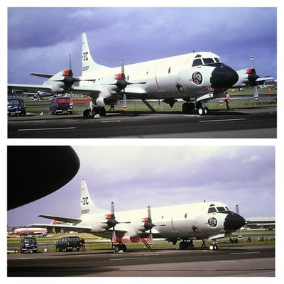 2 x Flugzeug 35mm Dias, Lockheed P-3C Orion, 159327, US Navy, Farnborough 1974