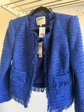 L'Agence Angelina Blue Tweed and Frayed Fringe Jacket Size 6 new With Tags