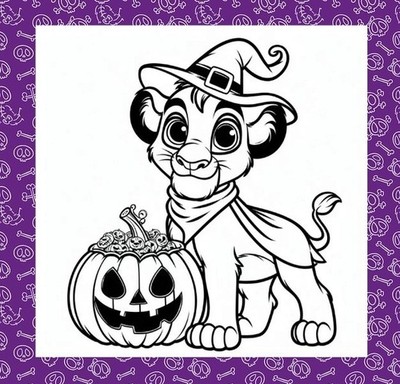 SÜSSE HALLOWEEN SIMBA, SILHOUETTE VINYL AUFKLEBER, GRUSELIGER BABY LÖWE, KÜRBIS 8''