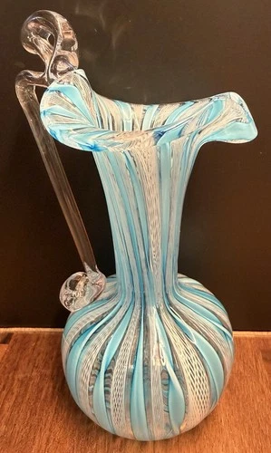 Vintage Murano Latticino Lace Ribbon Art Glass Pitcher Venetian 5.5 Inches Tall