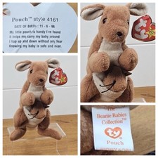 TY Beanie Baby Rare Retired 1996 Pouch Kangaroo With Tags, Error Version