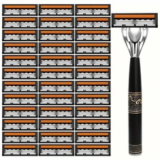 Men's 3-Layer Manual Razor Set - Stainless Steel Handheld Shaver with Multiple R
