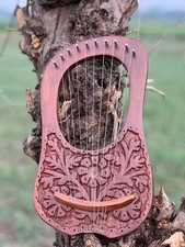 Handmade Rosewood 10-String Lyre Harp  Metal Strings  Decorative Flower Design