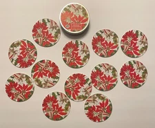 MICHEL DESIGN WORKS COASTERS "HOLIDAY" POINSETTIAS  SET OF 12 UNUSED TWO SIDED