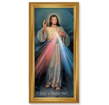 17 1/4 X 33 1/4" Fine Gold Leaf  Finish Framed Divine Mercy Textured Art Print
