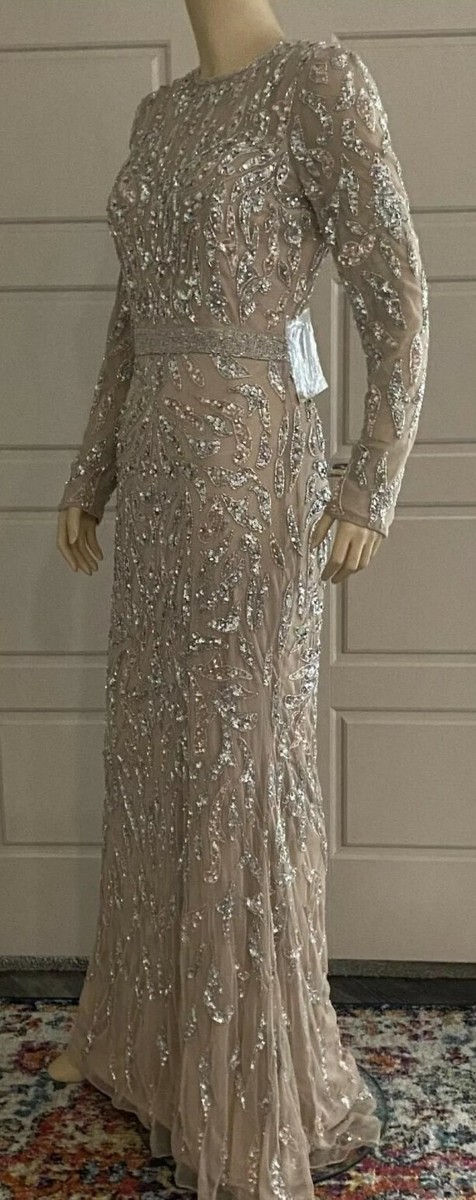 Mac Duggal 5124 Beaded Long Sleeve Evening Gown Mocha Size 12 NWT | eBay