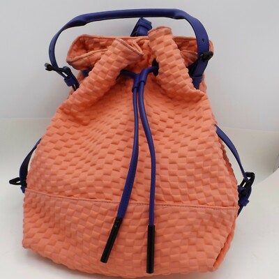Opening Ceremony IZZY Convertible Drawstring Backpack Petal Pink Blue Embossed