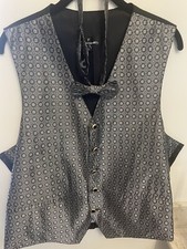 Grey and Black Brocade Vest with Matching Bow Tie Size L NNT USA by Fumagulli