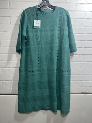 NWT! - beautiful MING WANG Stud Trim Tonal Stripe Knit Dress MEDIUM $290