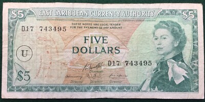 British Eastern Caribbean Anguilla  5 Dollars U in Circle