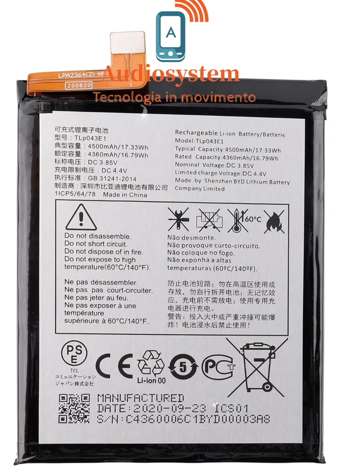 BATTERIA PILA per TCL 20 5G T781 T781H T781K 4500MaH TLP043F1 PARI ORIGINALE
