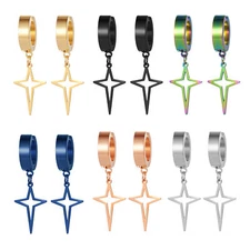 2PCS Stainless Steel Star Drop Dangle Earrings Huggie Hinged Clip on Men Women