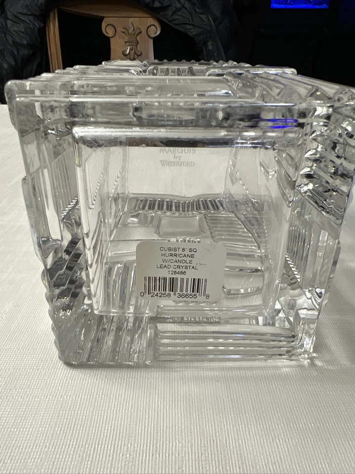 Marquis by Waterford Lead Crystal Cubist 8" Hurricane W/ Candle - Image 2 of 4