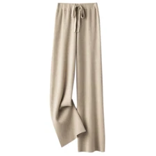 Womens Loose Wide Leg Pants High Waist Wool Cashmere Knitted Straight Long Pants