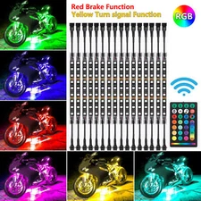 16Pcs Motorcycle RGB 144LED Waterproof Under Glow Lights Strip Neon Kit Wireless