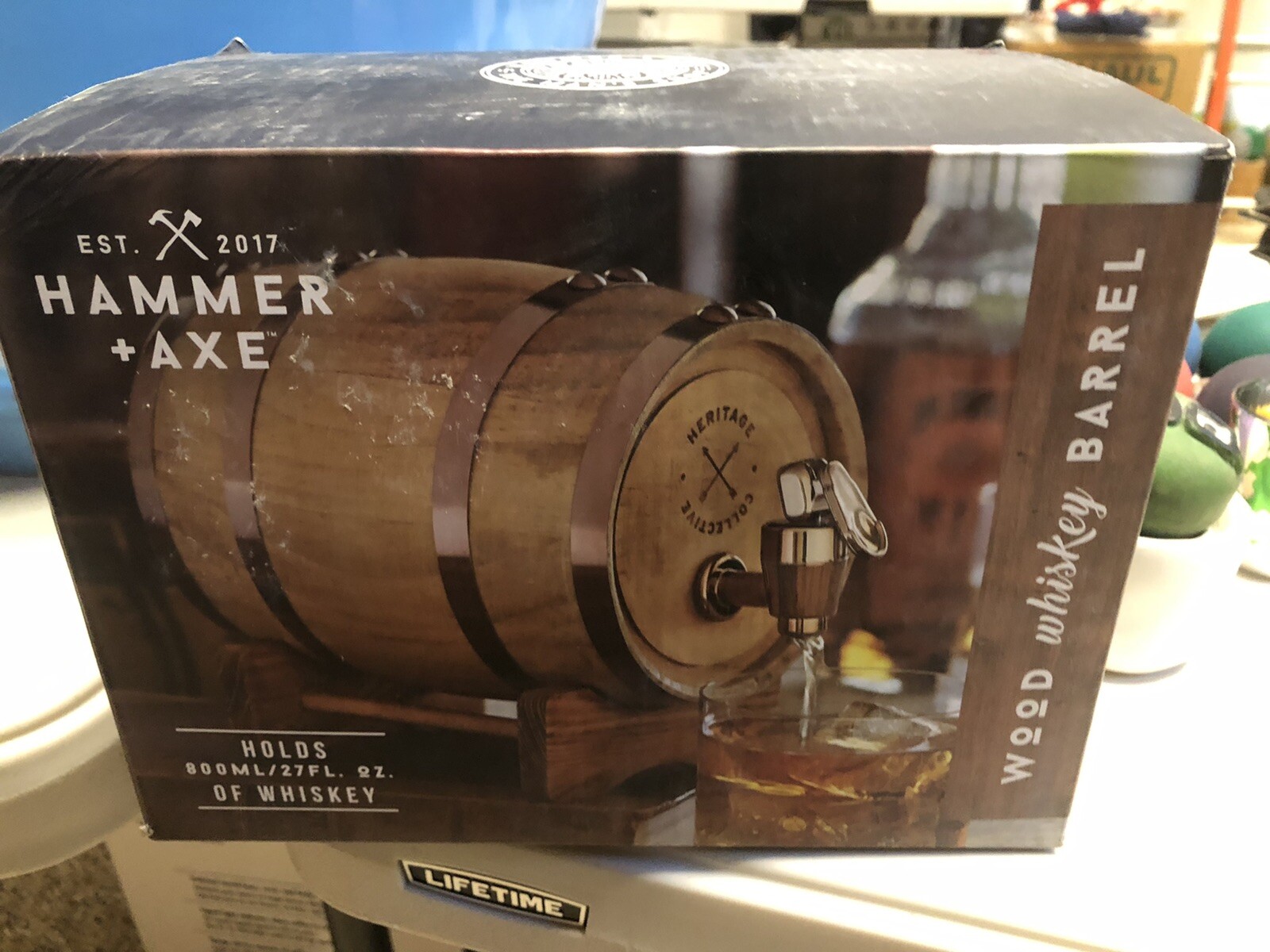Hammer and Axe Wood Whiskey Barrel 800 ml 27 FL OZ of Whiskey or spirits. NEW