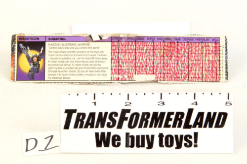 Shrapnel Tech Specs Insecticon 1985 Vintage Hasbro G1 Transformers - Picture 1 of 1