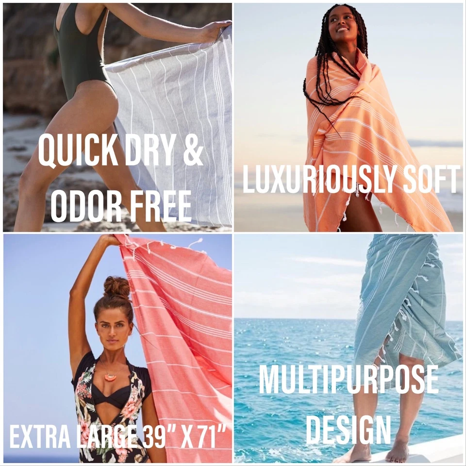 Toallas de playa, toalla de playa turca 39 x 70 - liviana de secado rápido sin arena Foto 4 de 4