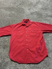Vintage Woolrich Mens Shirt Button Down XL X-Large  Red Solid Short Sleeve