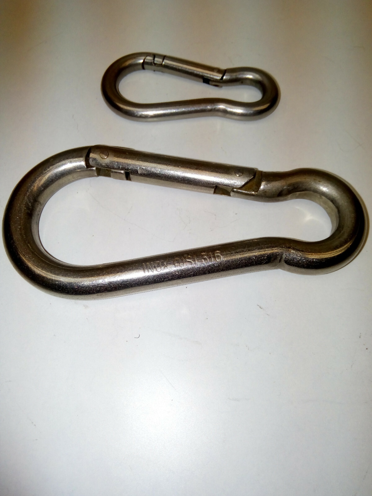 Mosquetones sin ojo, acero inox. 316, de gatillo. Nuevos