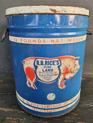 1950s R.B. Rice's Pure Lard Pig Tin Can Vintage Advertising Collectible ...