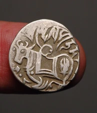 I14-54   Shahi Kings AR Drachm,   "Spalapati Deva"    Bull/Horseman.    Tye 7