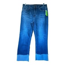 Susan Graver Womens Stretch Denim Girlfriend Jean with Cuff Medium Wash