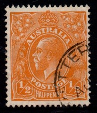 AUSTRALIA 1928 1/2d ORANGE  KGV  STAMP VFU  SMW PERF.13.1/2 X 12.1/2   SG.94