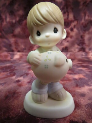 Precious Moments-#488321 ''YOU CAN'T TAKE IT WITH YOU''-Boy Holding Bank- NIB