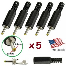 5-Pack DC Power 2.5x0.7mm Male Soldered Barrel Tip Plug Straight Connectors