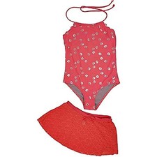 Limited Too Girls Printed UPF 50 SPF Swimsuit w/ Matching Bottoms, Coral