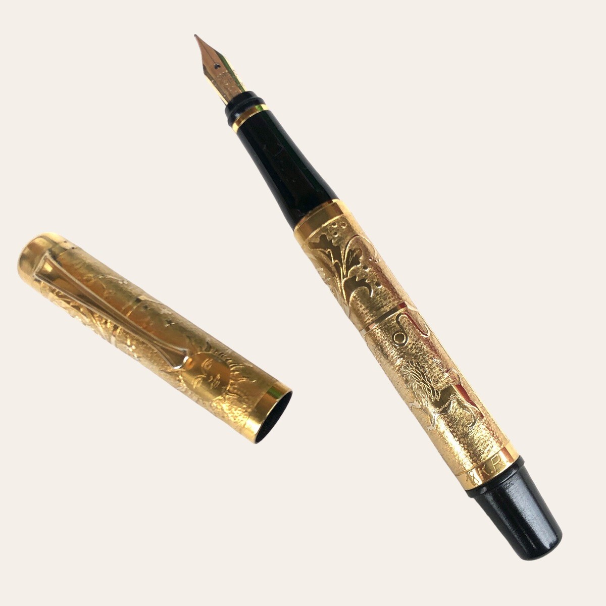 Hand Engraved Golden Fountain Pen Zodiac Sign Leo Unique Example