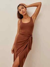 REFORMATION Brown Chestnut Kaila Wrap Skirt Tank Knit Bodycon Dress SMALL = 4/6