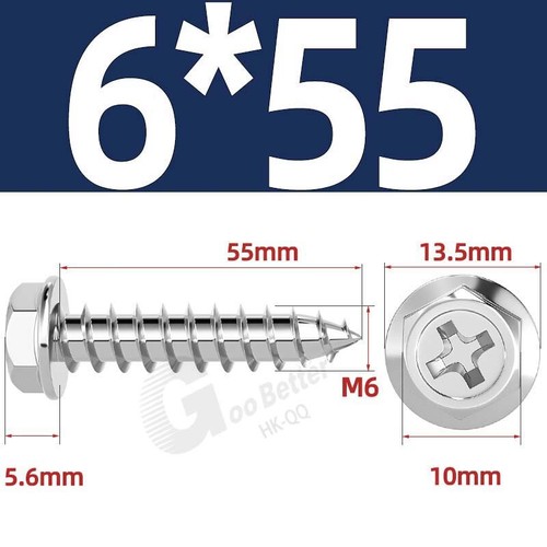 Flanged Self Tapping Screws Stainless Steel Hexagon Hex Head Tappers M3 M4 - M10 - Picture 58 of 89