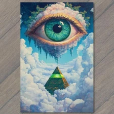 Art Print Cosmic Eye Pyramid Floating Above Clouds Mystical Dreamscape Spiritual