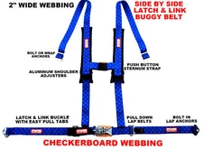 OFF ROAD SIDE BY SIDE 2" SEAT BELT HARNESS RACING 4 POINT BLUE CHECKERBOARD