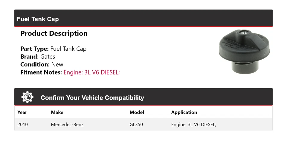 For 2010 Mercedes-Benz GL350 3L V6 DIESEL Fuel Tank Cap Gates - Image 2 of 4