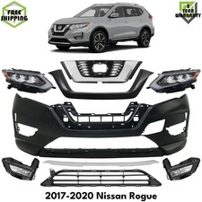Front Bumper Cover Primed Plastic & Headlights Kit For 2017-2020 Nissan Rogue