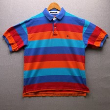 Vtg Tommy Hilfiger Polo Shirt Mens XL Striped Multicolor Retro Crest Logo 90s