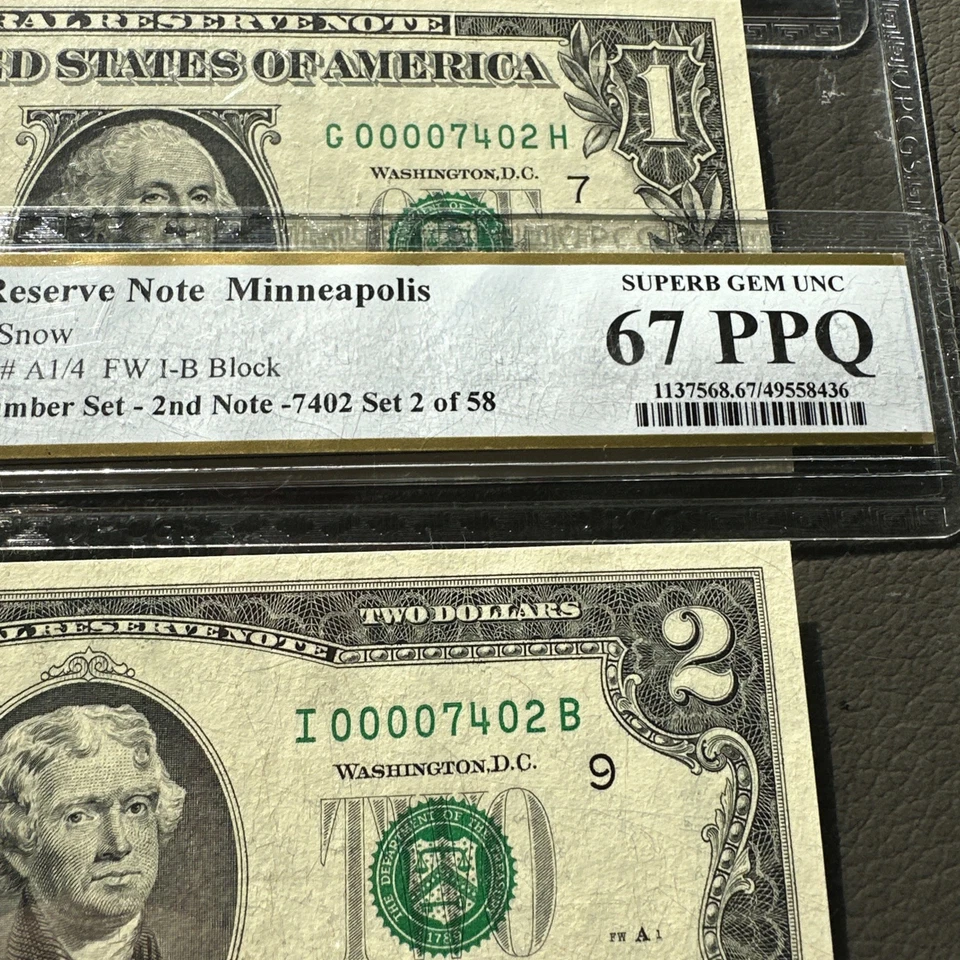 Federal Reserve Note PCGS 66 PPQ 3 Matching LOW SERIAL & Fancy Number - Image 2 of 4