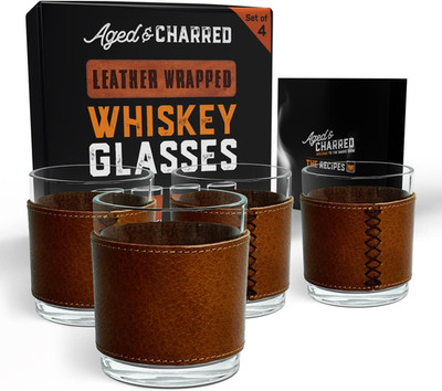 Leather Wrapped Whiskey Glasses - Unique Hand-Stitched Bourbon Glasses