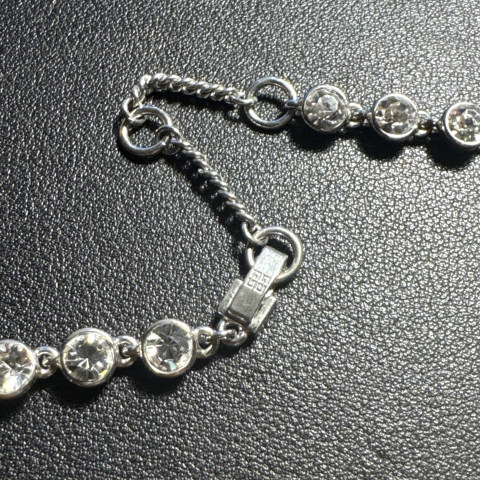 Givenchy Silver-Tone Bezel Crystal Station Necklace Italy 16” -18” Adjustable - Image 4 of 4